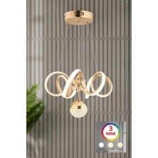 Atlas Gold Kaplama Modern Sarkıt 3 Renk Işık Avize Salon Mutfak Oda Hol Ledli Avize