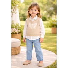 Almira Anne Bebek Kız Çocuk Taş Işlemeli Triko Süveter Gömlek Kot Pantolon Takım