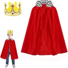 Marsilyan Çocuk Boy Kral Pelerini 90 cm ve Yumuşak Eva Kral Tacı Altın Renk (4887)