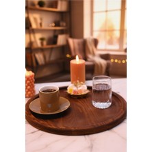 Ahşap Teslim Doğal Masif Ahşap Yuvarlak Sunum Tepsisi - Ceviz Rengi Kahve Sunumluğu-Ahşaptabak