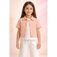 Almira Anne Bebek Kız Çocuk Kısa Kollu Takım Çocuk Giyim Yazlık Krem Pembe