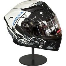 Scharf 902 Çene Açılır Motosiklet Kaskı – Güneş Gözlüklü (Şeffaf Vizörlü) WHITEN2BLUE