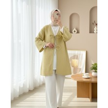 Modamorfo Önü Çift Bağcıklı Petek Desen Kimono -Yağ Yeşili