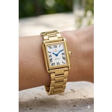 Essence Dikdörtgen Kasa Kadın Kol Saati | 22 mm Çelik Kasa, Gold Çelik Kordon, Beyaz Kadran