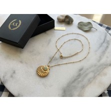 Triya Wear Studio-Çelik-Kararmaz-Deniz Kabuğu Gold Renk-Kadın Kolye