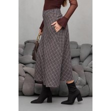 Ecenin Favorileri Yüksek Bel Ekoseli Balık Etek