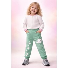 Almira Anne Bebek Kız Çocuk Tayt Renkli Baskılı Yeşil Kedi Patili Çocuk Tayt 3-10 Yaş