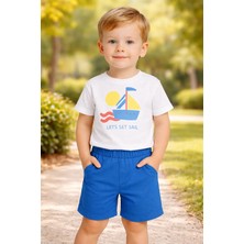 Almira Anne Bebek Erkek Çocuk Yelkenli Baskılı Kısa Kollu Tişört ve Şort Takım