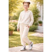 Almira Anne Bebek Kız Çocuk Tüllü Çiçek Nakışlı Kapşonlu Fermuarlı Eşofman Takımı