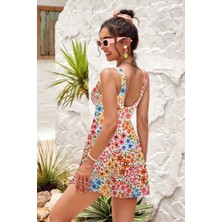 Kadir Wear Çok Renkli Çiçek Bahçesi Kalın Askılı Lycra Mayo M-9019