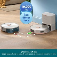 Philips 10000PA Robot Vacuum Homerun 5000 Çift Döner Mop Otomatik Toz Boşaltma 4800MAH 200DK Çalışma Süresi Akıllı Süpürge Beyaz