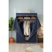 Missidea Basic Portatif Bez Dolap | Metal Iskeletli Kumaş Gardırop Lacivert