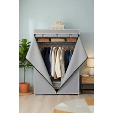 Missidea Basic Portatif Bez Dolap | Metal Iskeletli Kumaş Gardırop Gri
