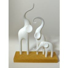 3dArt54 Dekoratif Minimalist Fil Ailesi Biblo - beyaz ve Siyah Modern Heykel - 3'lü tek parça Set Ev ve Ofis Hediyesi