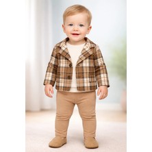 Almira Anne Bebek Kışlık Erkek Bebek Takım Seti Ekose Ceket ve Pantolon
