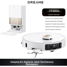 Dreame Kendi Kendini Temizleyen Robot Süpürge 19000PA Yüksek Çekim Gücü 40MM Engel Atlama Hyperstream Fırça 75°c Sıcak Su Otomatik Toz Boşaltma Süpürme Silme