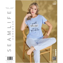 Royam Seamlife Kadın Extra Yumuşak %100 Pamuk V Yaka Milan Kısa Kollu Pijama Takımı