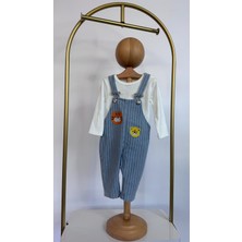 Baby Buu Ayıcık Nakışlı Unisex Bebek Salopet Takım Çizgili Askılı Tulum