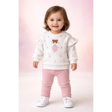 Almira Anne Bebek Bebek Kız Için Pamuklu Uzun Kollu Takım Krem Renkli Prenses Detaylı