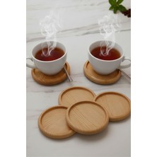 Ahşap Teslim Ahşap Dekoratif Bardak Altlığı Kahve Fincan Atlığı- Çerezlik Bej Rengi (6'lı)