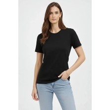 Sidelya Concept Bisiklet Yaka Tişört Regular Kalıp Basic Pamuklu Günlük Kullanım T-Shirt - Siyah