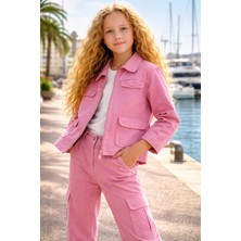 Almira Anne Bebek Kız Çocuk Pembe Takım Elbise Keten Ceket Kot Pantolonlu Günlük Giyim