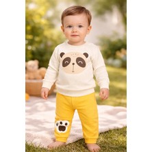 Almira Anne Bebek Erkek Çocuk Panda Kafa Baskılı Uzun Kollu Pamuklu Takım