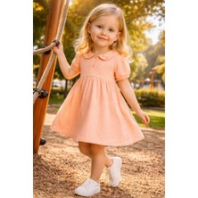 Almira Anne Bebek Yazlık Kız Çocuk Elbise Turuncu Boncuk Detaylı Bebe Yaka