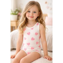 Almira Anne Bebek Kız Çocuk Kalp Baskılı Sıfır Kollu Pamuklu Çıtçıtlı Bady