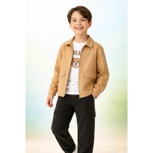 Almira Anne Bebek Çocuk Erkek Krem Keten Kot Ceket ve Tişört Takımı