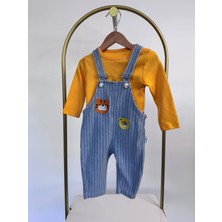 Baby Buu Ayıcık Nakışlı Unisex Bebek Salopet Takım Çizgili Askılı Tulum