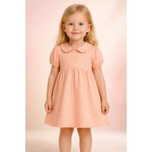 Almira Anne Bebek Turuncu Kız Çocuk Elbisesi Bebe Yaka Boncuk Detaylı Yazlık