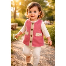 Almira Anne Bebek Bebek Yelek Gül Kurusu Renkli Fermuarlı ve Ahşap Düğmeli