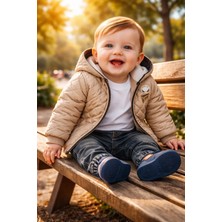 Almira Anne Bebek Bebek Erkek Takım Kışlık Kapşonlu Mont ve Kot Pantolonlu 3 Parça