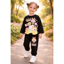 Almira Anne Bebek Kız Çocuk Siyah Monster Desenli Takım 3-10 Yaş