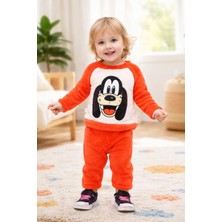 Almira Anne Bebek Kışlık Erkek Bebek Takımı Uzun Kollu Kalın Dokulu Turuncu Beyaz