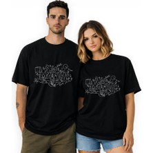 Kidilia Matematik Formullü Unisex Bisiklet Yaka Tasarım Tshirt - Beden: Mrenk: Siyah