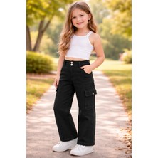 Almira Anne Bebek Kız Çocuk Yüksek Bel Kargo Cepli Gabardin Pantolon