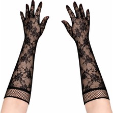 Store Mania Ieg™ Siyah Uzun Gül Desenli Dantel Kadın Eldiveni