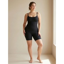 U&me Ayarlanabilir Askılı, Toparlayıcı, Şekillendirici Tek Parça Kadın Korse Kısa Şort Paça Slim Fit Body Shapewear Siyah