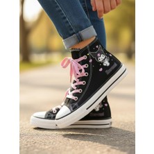 Ellaboni Kız Çocuk Kromi&melody Baskılı Siyah Bilekli Keten Spor Ayakkabı Sneaker