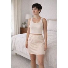 U&me Tek Yırtmaç Diz Üstü Kadın Jupon Etek Altı Astar Içlik, Kaygan Kumaş Rahat Kısa Jupon Ten