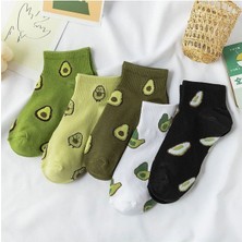 UZN Socks Avokado Desenli Kadın Patik Çorap 5 Çift Pamuklu Günlük Rahat Çorap