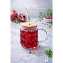 Shopping Area Bambu Kapaklı Cam Pipetli Üzüm Desenli Bardak 300 ml
