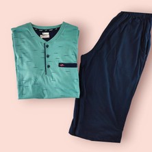 Almira Anne Bebek Erkek Yeşil Pamuk Kapri Pijama Takımı - Dört Mevsim Kullanıma Uygun