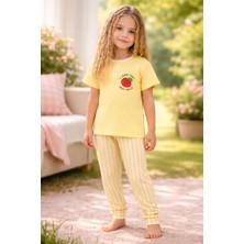 Almira Anne Bebek Kız Çocuk I Love You Berry Much Yazılı Çilek Baskılı Sarı Renk Pijama Takımı