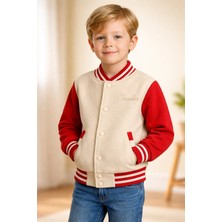 Almira Anne Bebek Kız Çocuk Mont Yazlık Krem Kırmızı Cepli Kolej Ceket