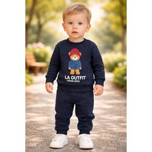 Almira Anne Bebek Erkek Bebek Lacivert Takım 12-24 Ay Ayıcık Baskılı ve Şardonlu