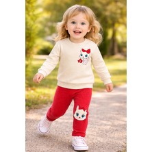 Almira Anne Bebek Kız Bebek Kedi Baskılı Uzun Kollu Takım