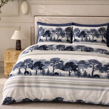 More Home Çift Kişilik Nevresim Takımı Lastikli Çarşaflı Ağaç Desen Mavi Beyaz